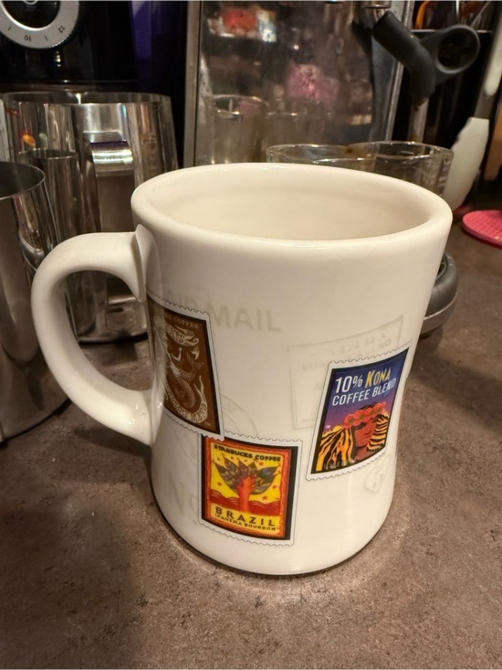 2003 Starbucks Coffee Barista Mug Air Mail Stamps Verona, Mexico, Brazil